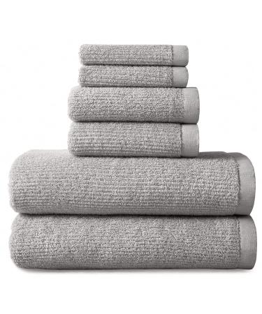 NY Loft 100% Cotton Quick Dry Towel Set | Textured Bathroom Towels | Highly Absorbent and Durable Towel Set | Greenwich Collection (6 Piece Towel Set, Mist Grey) 6 Piece Set Mist Grey
