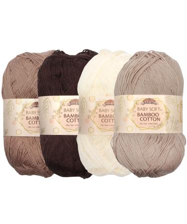 JubileeYarn Baby Soft Bamboo Cotton Yarn - 50g/Skein - Shades of Brown - 4 Skeins 4 Skeins Shades of Brown
