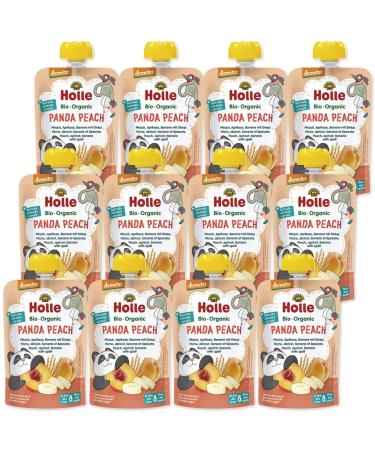 Holle - Quetschie Panda Peach Pouchy Peach Apricot Banana with Spelt - 100 g - Pack of 12
