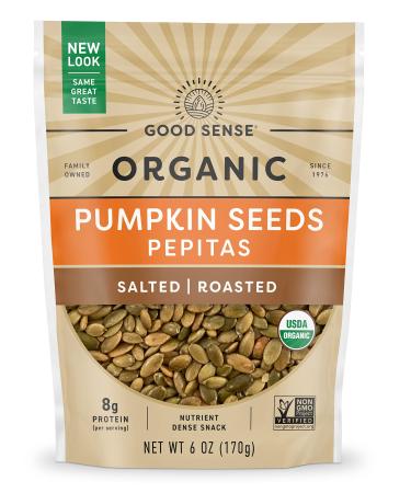 Good Sense Roasted & Salted Organic Pumpkin Seeds (Pepitas), Non-GMO & All Natural, 6 Ounce Resealable Bag Salted,Roasted