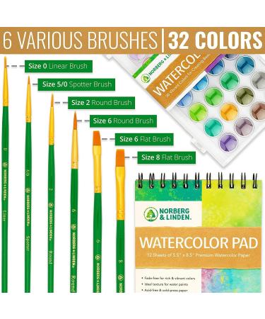 Norberg & Linden Watercolor Paint Set - 36 Premium Paints, 12 Page Pad, 6 Brushes - Painting Supplies with Palette - Watercolors, Art Pad Paper, and Artist Brushes_MG - Buy Online on SooperMarket.com