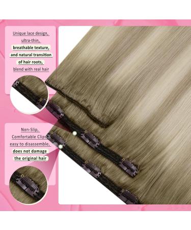Youngsee Clip In Extensions - Real Hair Blond Ombre 30cm Dark Ash Blonde & Platinum Highlights - 80g Remy Hair - 7Pcs #18/60a/60 - Buy Online on SooperMarket.com