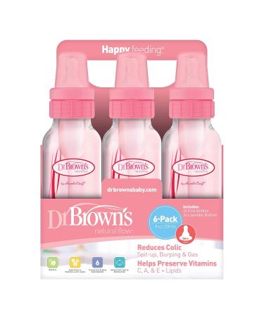 Dr. Brown's Girls' 6-Pack 8 oz. Bottles - 3 Lavender, 3 Pink - Natural Flow Design - Buy Online on SooperMarket.com