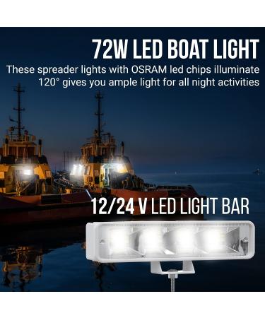 Marine Mate Waterproof LED Boat Lights - 72W Deck/Dock Marine Lights, 4000LMS, 120 Flood Light, 6.3inch, 12/24V LED Light Bar - 2 Pack | Long-lasting 50,000 Hours - Buy Online on SooperMarket.com