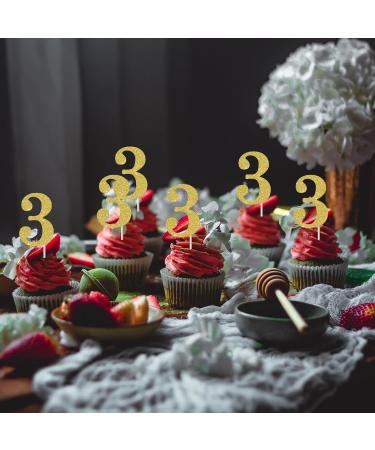 Rsstarxi 36 Pack 3rd Birthday Cupcake Toppers Gold Glitter Age Three Number 3 Cupcake Picks Third Birthday Cake Decorations for Baby Shower Birthday Anniversary Party Decorations Gold Number 3 - Buy Online on SooperMarket.com