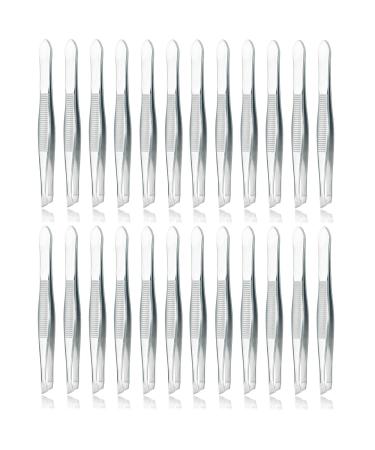 Stainless Steel Tweezers for Men - 24pcs Precision Tweezers for Fine Facial Hair Slant Tip Tweezers Set - Long Tweezers Silver Gripper Tweezers for Ingrown Hair Removal Eyebrow Tweezers for Women 24 pcs