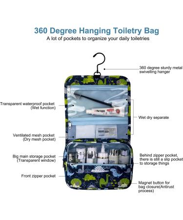 Men's Hanging Travel Toiletry Kit Bag - Waterproof Organizer with Dinosaur Cartoon Design - Blue - Buy Online on SooperMarket.com