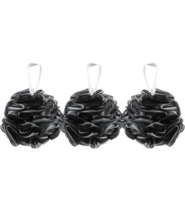 Lifeforce Shower Sponge Bath Loofah 3 Pack Black Shower Puff Large Clean Skin Loofah Sponge for Bathing Comfortable and Soft Mesh Loofah Body Exfoliating Shower Sponge - Thick & Luxurious Colours 3 X Black