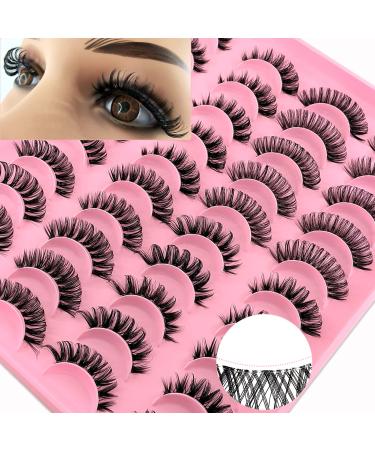 20 Pairs Russian Strip Lashes with Clear Band D Curl Lash Strips that Looks Like Eyelash Extensions Cat-Eye Lashes Natural Look Wispy False Eyelashes 4 Styles Volume Curly Lashes Pack by Heracks D Curl Lashes with Clear Band-A