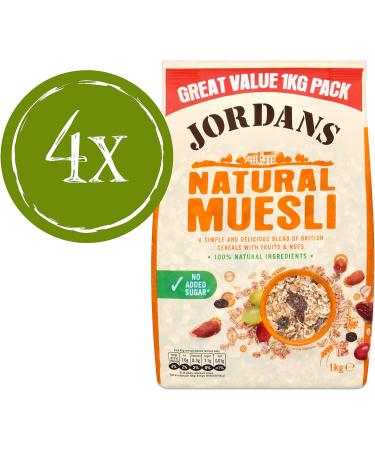 Jordans Natural Muesli | Breakfast Cereal | Vegetarian | High Fibre | 4 PACKS of 1 kg & Granola Raisin and Almond | Breakfast Cereal | High Fibre | 4 PACKS of 750 g Natural Muesli + Granola Raisin and Almond - Buy Online on SooperMarket.com