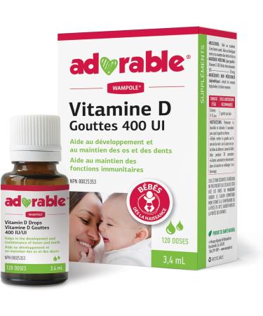 Wampole Adorable Vitamin D drops 400 IU Helps Develop & Maintain Strong Bones 3.4 ml (120 doses) - Buy Online on SooperMarket.com