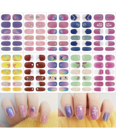 10 Sheets Butterfly Nail Stickers Full Nail Wraps Self Adhesive Nail Polish Stickers Supply Butterflies Nail Art Decal Strips Glitter Nail Wraps for Women Girls DIY Manicure Kits with Nail File Butterfly 1