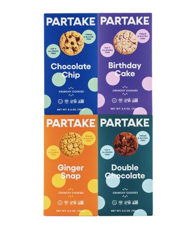 Partake Foods Crunchy Vegan Cookies – 4 Box Variety Pack | Vegan & Gluten Free | Dairy Free, Peanuts Free, Tree Nuts Free, Egg Free, Wheat Free, Soy Free, Fish Free, Shellfish Free, Sesame Free, Safe School Snack for Kids