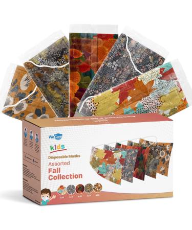 WECARE Disposable Face Masks For Kids 50 Fall Print Face Masks Individually Wrapped Fall Collection