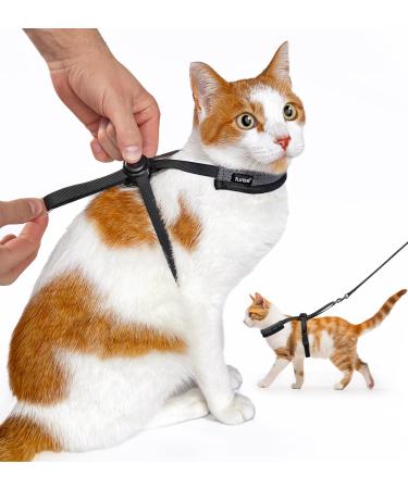 Furee cat dishes with a push button fully adjustable push button adjuster anti-flop via maximum mobility outbreak-safe harness for cats (small) black / gray s