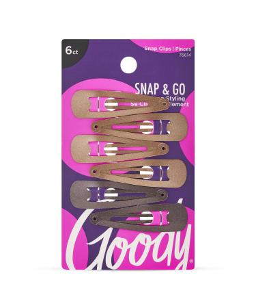 Goody Metal Contour Hair Snap Clips - 6 Count, Brunette Assorted Colors - Just Snap Into Place - Suitable for All Hair Types - Pain-Free Hair Accessories for Women and Girls - All Day Comfort Brunette 6 Ct 6 Count (Pack of 1)