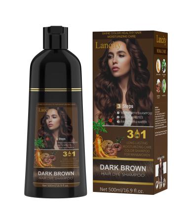 Dark Brown Hair Dye Shampoo 3 In 1 Hair Color Shampoo Instant Coloring Gray Hair Coverage Nature Herbal treated for Men and Women (500mL 17.6 Fl Oz)(Dark Brown)