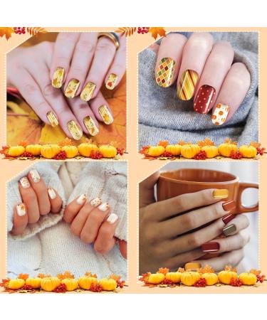 384 Pcs Fall Thanksgiving Press On Nails - Autumn Floral Pattern - Short Coffin Shape - Full Cover Fake Nails for Women - Buy Online on SooperMarket.com