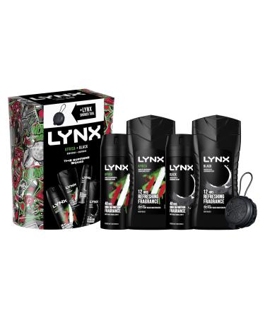 LYNX Africa & Black The Deodorant Gift Set Shower Tool 2x Body Wash & 2x Body Spray perfect for his daily routine 4 piece
