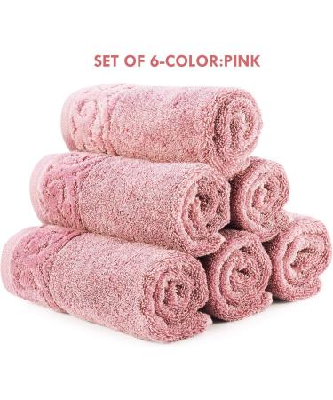 Luxury Cotton Washcloths 6 Pack - Large Hotel Spa Bathroom Face Towel (Pink) - Buy Online on SooperMarket.com