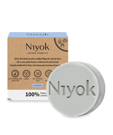Niyok All-in-One Shower Skin + Hair Skin-Neutral pH 5.5 Vegan Plastic Free Natural Cosmetics without Plastic Like Shower Soap for Men Organic Sensitive (80 g)
