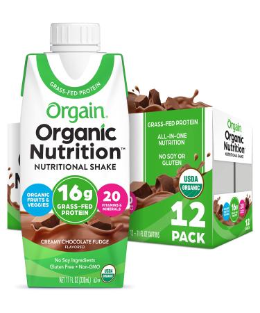 Orgain Organic Nutritional Shake, Creamy Chocolate Fudge - Meal Replacement, 16g Grass Fed Whey Protein, 20 Vitamins & Minerals, Gluten & Soy Free, Kosher, Non-GMO, 11 Fl Oz (Pack of 12) Chocolate Nutrition Shakes - 12 Pack