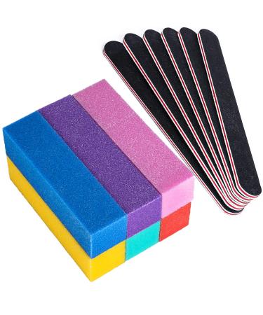 WLLHYF 12Pcs Nail Files and Buffers  100/180 Double Grit Sided Nail Files Nail Art Care Buffer Block Tools Emery Boards for Nails Professional Manicure Tools for Home and Salon Use