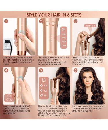 Automatic Curling Iron - Professional Hair Curler with 1 Large Slot 4 Temps 3 Timer Settings - Dual Voltage & Anti-Tangle for Perfect Curls - Buy Online on SooperMarket.com