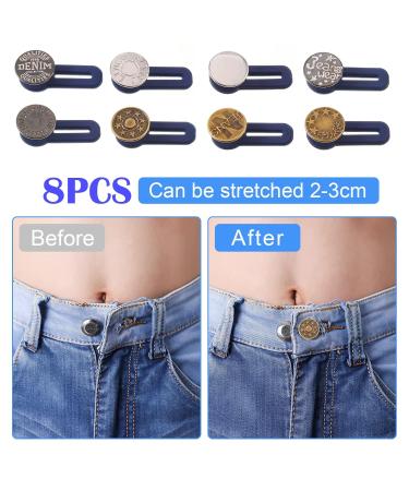 8 Pcs Button Waist Extender Set for Jeans, Trousers, Pants, Shirts | Adjustable Elastic Collar Extenders, Stainless Steel | Silver + Bronze - Add 1.4 inch - Buy Online on SooperMarket.com