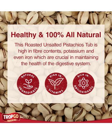 Tropgo Roasted Unsalted Pistachios 180g - Pistachio Nuts in Resealable and Recyclable Tub - Wholesome Trail Mix with Fibre Protein and Essential Minerals - Healthy Snacks for All Ages - Buy Online on SooperMarket.com