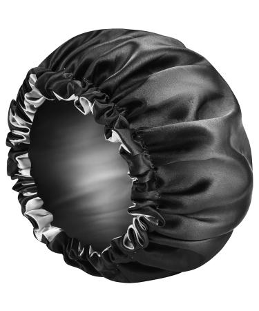 Satin Bonnet Silk Bonnet for Curly Hair Bonnet Braid Bonnet for Sleeping Bonnets for Women Large Double-Layer Adjustable Black