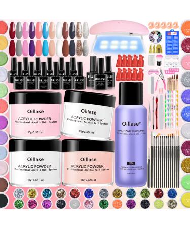 Acrylic Nail Kit for Beginners with Everything and 12 PCS Gel Nail Polish Kit with Light 2-in-1 Large Capacity Acrylic Nail Glitter Nail Acrylic Powder for Nail Art Extension Kit large acrylic set