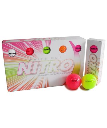 Long Distance Peak Performance Golf Balls (15PK) All Levels-Nitro White Out 70 Compression High Velocity White Hot Core Long Distance Golf Balls USGA Approved-Total of 15-Multi-color
