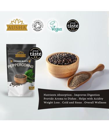 Ausha Organic Black Peppercorns 100g | 2** Star Great Taste Award 2023 | Smoked for Cooking | Certified Organic - Buy Online on SooperMarket.com