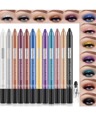 Petansy Cream Eyeshadow stick Eye Set  12Pcs Colored Glitter Eyeshadow Stick Eyeliner Pencil  Long Lasting Waterproof Pearlescent Eyeshadow Eye Makeup Gift for women