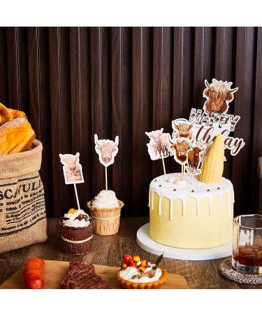 Tanlade 61 Pcs Highland Cow Cake Topper and Highland Cow Cupcake Topper Highland Cow Birthday Decorations Highland Cattle Cake Decorations for Farm Animal Zoo Boy Girl Birthday Party Decor - Buy Online on SooperMarket.com