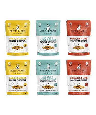 The Green Rabbit Gluten Free Roasted Chickpeas 3 Flavour Variety Pack - Healthy Snacks High in Plant-Based Protein & Fibre - Low in Fat Sugar & Calories - Vegetarian & Vegan Friendly - 6 Packs x 60g