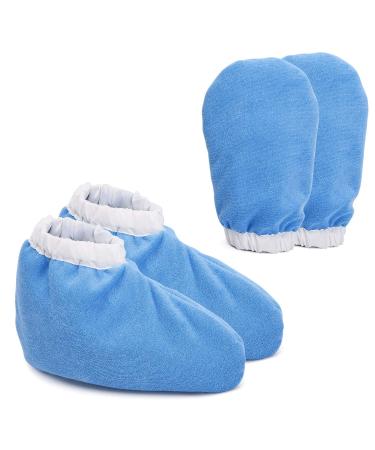 Noverlife Paraffin Wax Bath Terry Cloth Gloves & Booties, Hand Feet Care Treatment Mitts Spa Feet Cover, Thick Heat Therapy Insulated Soft Cotton Mittens Work Kit for Men Women - Blue Blue - Thick Fabric & Elastic Closure