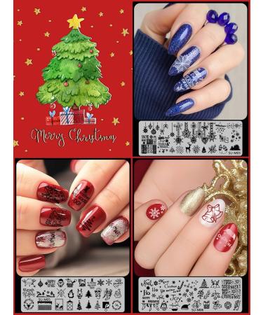 Shop Ebanku 6PC Nail Stamp Template Set - Christmas Tree Snowflakes & Reindeer Nail Art Plates with Stamp Scraper & Storage Bag - International Shipping Available - Buy Online on SooperMarket.com
