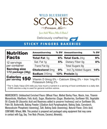 Sticky Fingers Bakeries English Scone Mix with Wild Blueberry - Easy to Make Scones, Makes 12 Fresh Baked Scones - 1 Pound Pack - Buy Online on SooperMarket.com