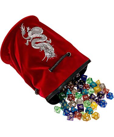 Large Dice Bag with 7 Sets | Dragon DND Dice Bag & 49 Polyhedral Dice | Red Bag with Pockets - Buy Online on SooperMarket.com