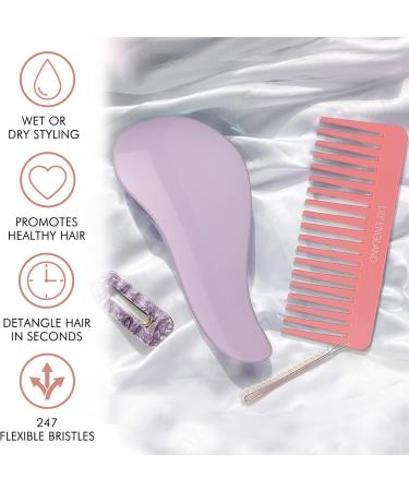 Detangle Hair Brush and Wide Tooth Comb Set for Women and Kids - Lily England (Lilac Pink) - Buy Online on SooperMarket.com