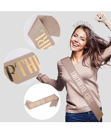 Birthday Crown for Women - Rose-Gold Rhinestone Headband, Sash, and Tiara Set - Buy Online on SooperMarket.com