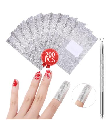 Saviland Gel Nail Polish Remover Foil Kit - 200pcs Nail Foil Wraps Soak Off Gel Remover with 1pc Cuticle Pusher for Removing Gel Nail Polish Starter Manicure Tools Kit for Home Nail Salon Use Nail Polish Remover Pads