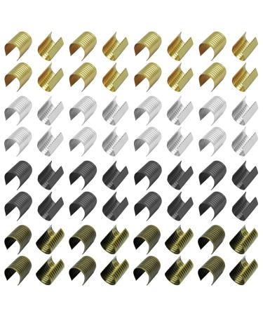 240pcs Leather Rope Clips Crimping Cord String Foldable Metal Fastener Cylindrical Opening Crimps Fold Over Crimps End Cap for DIY Crafts Leather Cords Bracelet Necklace Macrame Tassel(4colors)