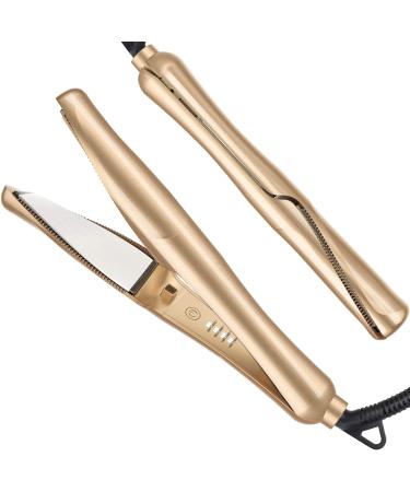 Hair Straightener and Curler 2 in 1 Professional Flat Iron for Hair Straightening Curling Suitable for All Hair Types, Dual Voltage - Gold
