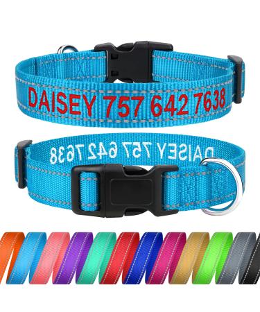 Tagme personalized dog collar for small dog with embroidered reflective nylon dog collar with pet name & telephone number sky blue XS XS (1 Pack) sky blue