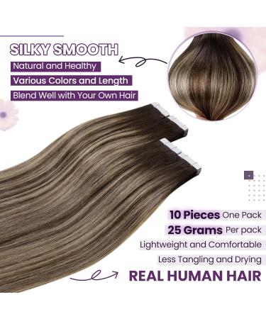 Laavoo Invisible Tape Hair Extensions - Ombre Brown Balayage Real Hair Skin Weft 40cm 10pcs 25g #4/27/4 - Premium Quality Extensions for Effortless Style - Buy Online on SooperMarket.com