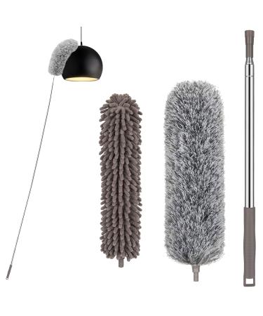 VMVN Microfiber Duster,Dusters for Cleaning with Extension Pole,Reusable Ceiling Fan Cleaner Feather Duster,Blade Blind Cleaning Tool Gray 3