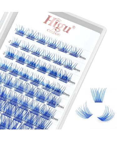 Colored Lash Clusters DIY Eyelash Extensions 72 C/D Curl Colored Cluster Lashes Brown Blue Purple Green Red Individual Lashes Cluster Eyelash Clusters Thin Band DIT at Home(Natural Blue-D mix8-16)